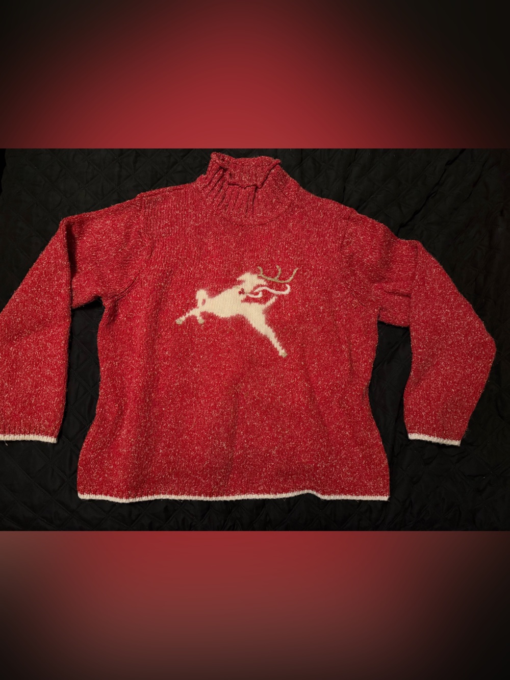Cozy Red Reindeer mockneck Sweater- grannycore cottagecore